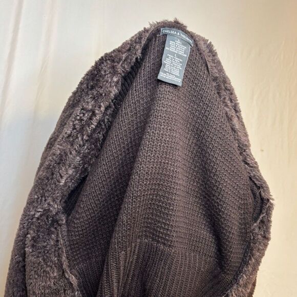 Chelsea & Theodore Brown Faux Fur Suede Knit Jacket Coat Womens Designer - Picture 9 of 10